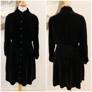 Anthropologie Cordelia  Black Silk Blend Velvet Coat Dress Size 10
